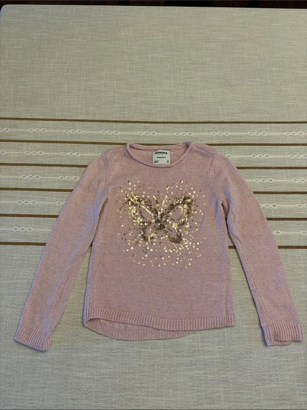 Pink Knit Sweater with Gold Sequin Butterfly and Matching Jeggings